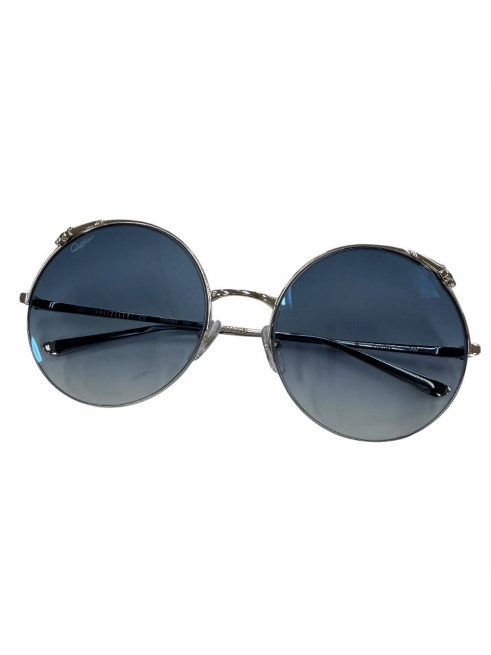 Cartier Panthere Round Half Rim Sunglasses Silver Blue Gradient 60 20 Demo Lens
